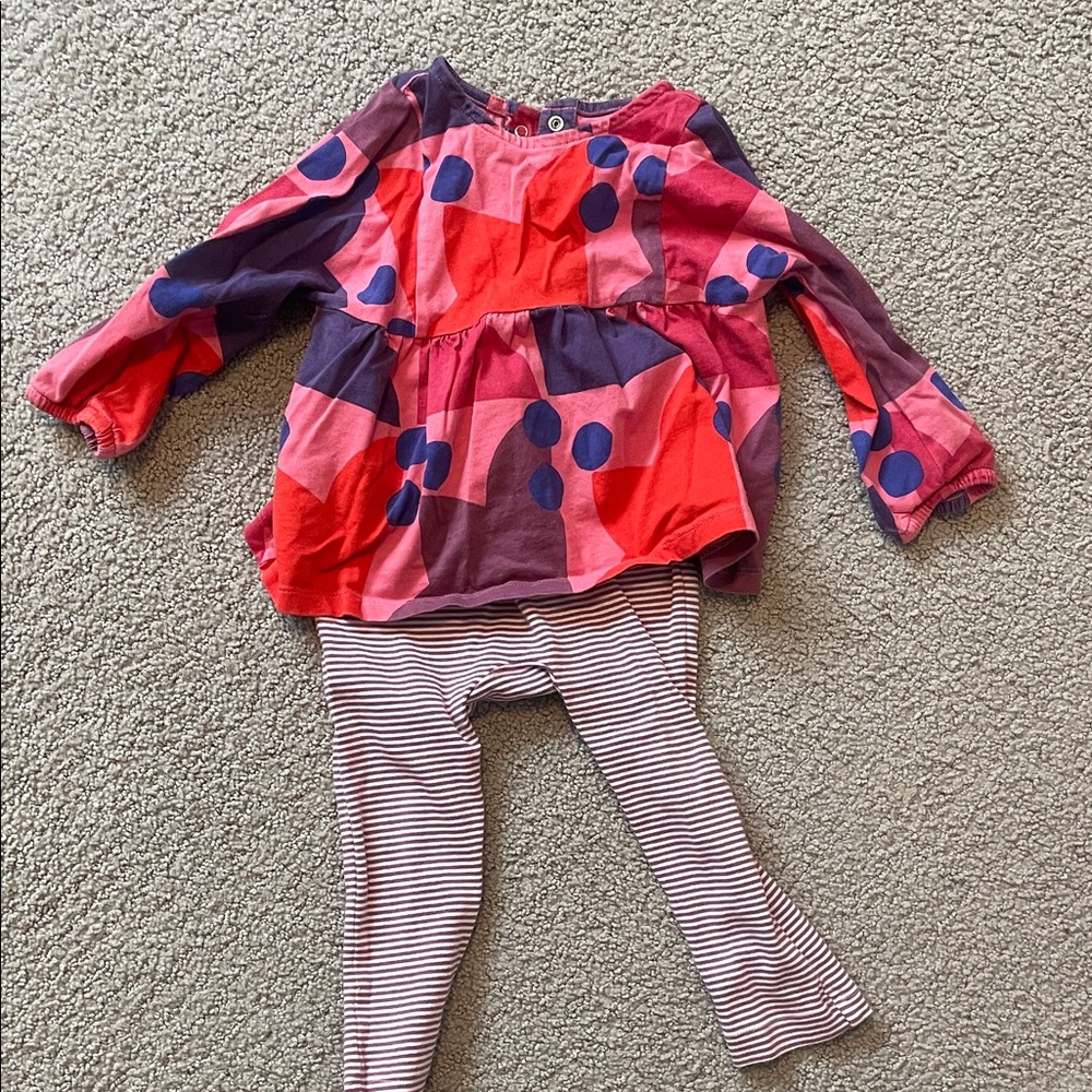 Tea Colorful Polka Dot Top and Striped Leggings Set